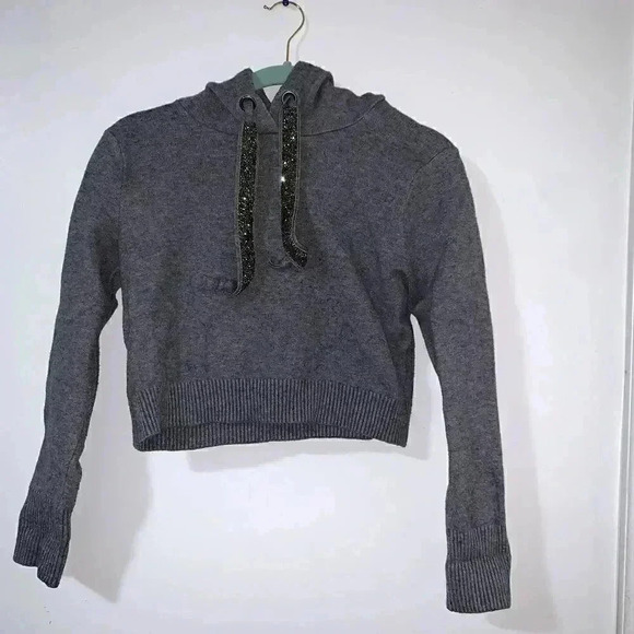 ZARA - WOMEN’S KNIT CROP HOODIE WITH BLING HOODIE STRAPS - SIZE SMALL - Picture 1 of 11